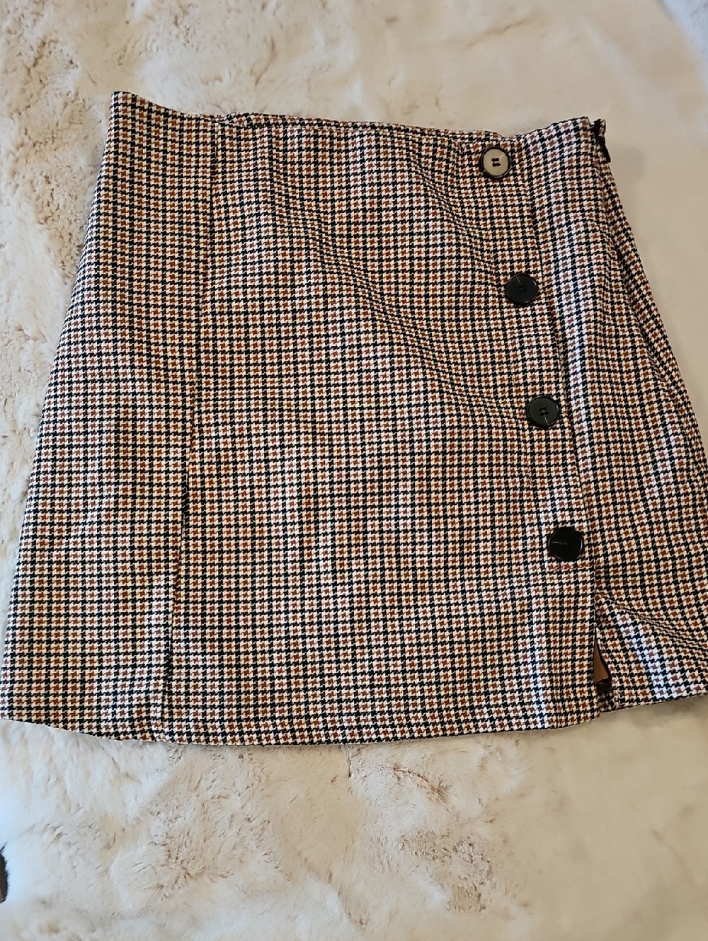Forever 21 Houndstooth Button-Front Mini Skirt - Black & Brown